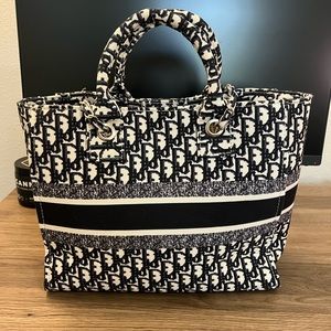 Blue and white purse